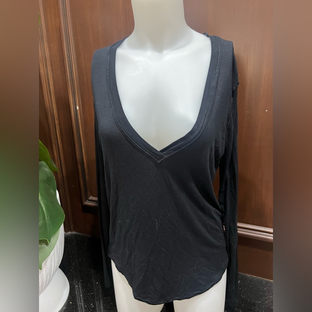 We The Free Black V-Neck Long Sleeve Top